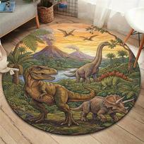 Peacock griffin wolf pack dinosaur Round Area Rug,Carpet Rug for Living Room Bedroom Sofa Playroom Decor,Non-slip Floor Mat 80cmx80cm gray
