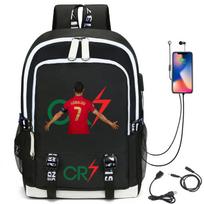 2024 naujas tarptautinis futbolo žvaigždės Ronaldo kuprinė su USB įkrovimu mokyklinė kuprinė studento kuprinė kompiuterio krepšys vaikų dviguba black