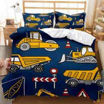 Toy Car Constction Vehicle Excavator Boy Duvet Cover Set For Kids Single Aldult ,My World Bed Linen 2 People Bedroom Set Cover (135x200cm) black