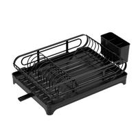 Multipurpose Dish Drainer Storage Rack Portable Dish Drying Stand with Adjustable Feet for Kitchen Organization black