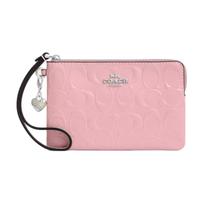 Coach Heart-Shaped Pendant Silver Metal Finish Patent Leather Wallet Women wallet Pink CDF04-SVPK Pink pink
