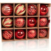 Christmas Ball Ornaments Set With Red Gold Finish For Holiday Decor raudona