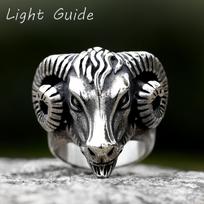 New 316L Stainless Steel Vintage Goat Sheep Animal Rings Men's Fashion Hip Hop Biker Rings Animal Jewelry Birthday Creative Gift 8 gray