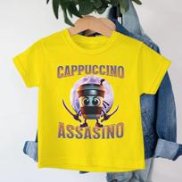 Italian Brainrot T-Shirt Kids Clothes Crew Neck Short Sleeve Tee Cappuccino Assassino Print T-shirt Summer Girl Boy Casual Tops 110 gray