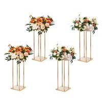 VEVOR 4 vnt. auksinis metalinis stulpas vestuvių gėlių stovas, 23,6 colio / 60 cm aukščio, su metaline plokšte, geometriniai vazos stalo puošmenos stovai 20 x 20 x 60 cm