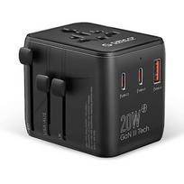 Unitek Orico Ładowarka podróżna, adapter sieciowy UK/EU/US/AU, 2x UBS-C 20W, USB-A UA-1U2C-PRO-BK-EP