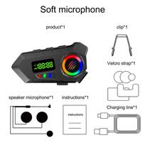Motorcycle Helmet Headset Bluetooth 6.0 FM Radio Waterproof LCD Display Communication System for Motorbike Riders black
