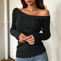 Women's Casual Off-Shoulder Cable Knit Long Sleeve Sweater S balta
