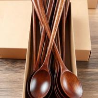 Korėjietiško stiliaus ilga rankena medinis sriubos šaukštas buitiniam ir komerciniam naudojimui Wood 23.5cm Length 4cm Width Spoon black
