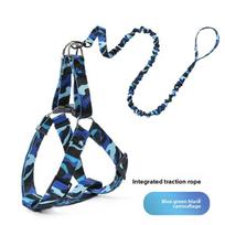 New Pet Chest and Back Strap, Dog Elastic Anti-explosion Impact Leash, Medium and Small-sized Vest-style Dog Walking Leash Set Flat rope ruda/geltona