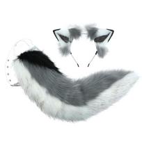 Creative Simulation Animal Cosplay Props Husky Dog Ears Headband Plush Tail Set Hair Accessories for Halloween Chris 1 gray