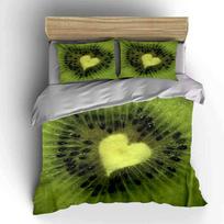 Cute Heart-Shaped Kiwi Slice 3Pcs Bedding Set Soft Microfiber Duvet Cover Pillowcase Set For Fruit Lovers Bedroom Decor AU Single 140X210cm&set black