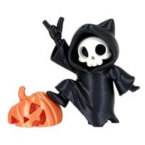 Mini Grim Reaper Statue, 3D Printed Skull Grim Reaper Pumpkin Figurine, Cute Gothic Car Dashboard Accessory for Office Desk, Home Decor raudona