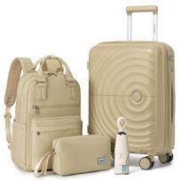 Lightweight Luggage Sets 3 Pieces Carry On Luggage Expandable PP 20 inch Suitcases with Wheels Champagne 37 x 24 x 57 cm