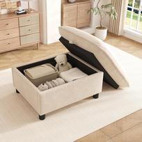 Sofa su pufiku ir daiktadėže, veliūras, minkštas pufikas-suoliukas su 8 cm kojelėmis, universalus sėdimasis pufikas svetainei, miegamajam, smėlio spalvos, 98x65x48 cm 98 x 65 x 48 cm smėlis