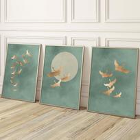 Salotinės žalios gervės sienos meno spaudiniai Rinkinys iš 3 spaudinių Japonijos sienos menas Japandi menas Paukščiai Minimalistinis svetainės dekoras Dovanų plakatas 70X120CM No Framed