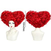 Raudonos Karalienės Širdies Formos Cosplay Perukas 10 Colių Raudonas Pūkuotas Garbanotas Karščiui Atsparus Sintetinis Perukas Moterims Helovino Kostiumų Šventėms 1Pcs&10inches raudona