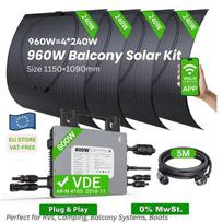 960W Balkono saulės energijos rinkinys 4×240W saulės panelės su 800W mikro keitikliu, lengvai pasidaryk pats prijungiamoji saulės sistema balkonui, kemperiui ir mažam namui （240W*4+800W）