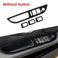 4PCS Carbon Fiber Car Window Lifter Switch Control Panel Frame Decorative Stickers For BMW E60 5 Series 2005-10 Cars Accessories With Button black