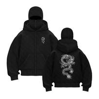 Streetwear Hip Hop Retro Zipper Hoodies Y2K Men Women China Dragon Graphics Vintage Double Layer Oversized Hoodies Sweatshirts XXXL black