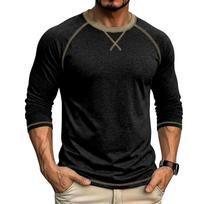 Men's T-Shirts Long Sleeve O-Neck Pactwork Casual Spring Autumn Tees Tops Fashion Mens Clothing 2XL
