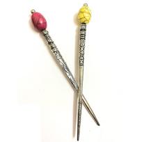 @ Metal Silver Bun Stick With Rhinestone Set Of 2 UKR771_60%OFF beige