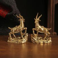 Chinese Zodiac Goat Sculpture Step On Money Sheep Figurine Brass Animal Statue Desktop Ornament Wealth Fengshui For Home Decor brown
