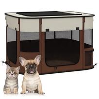Pet Playpen with 6 Windows, 3 Doors and 2 Storage Bags, Polyester and Steel, 74x60x45 cm, Brown