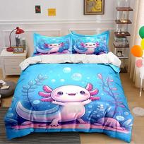Cute Axolotl in Blue Ocean Bedding Duvet Cover Set  (1*Duvet Cover 2*Pillowcases, without duvet insert) 135x200cm blue