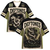Deftones Band Vintage Football Jersey Unisex Mesh Breathable V‑Neck Short Sleeve Rock Heavy Metal 3D Graphic Jersey Hip Hop TOPS 6XL beige