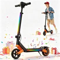 Vaikiškas elektrinis paspirtukas 6  AGILERIDE AT-B3O Oranžinis, 3 greičiai, Reguliuojamas aukštis, 150W, Spalvoti LED žibintai, 6-12 metų, Bluetooth