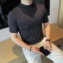 Summer Men Knitted T Shirts Korean Elegant O-Neck Short Sleeve Men's T-Shirt Slim Fit Casual Pullover Tee Shirt Homme Plus Size L