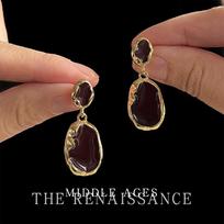 Modern retro Hong Kong style burgundy drip glaze earrings irregular literary earrings brown