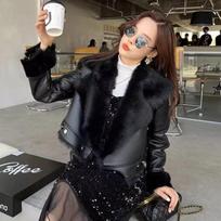 Autumn and winter new velvet celebrity daughter gold wind big lapel imitation fox hair pie overcome locomotive suit leather jacket short coat women S recommends 80-50kg gray