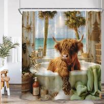 Funny Bathing Animals Shower Curtains Goat Highland Cow Elephant Dog Pig Bathroom Decorations Bath Animal Bathtub Curtain W60H190(CM)-1 Pcs gray