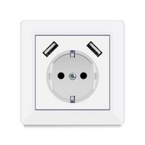 Lizdai su usb (maks. 5 v 3.4 a) schuko lizdas usb įterptinė sistema 55 grynai balta blizgi sieninė rozetė tik 32 mm gylio