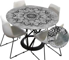 Morbuy lauko staltiesė, apvali, 120 cm, elastinga, skalbiama, atspari vandeniui, vandens atstūmimo efektas, pilka mandala sodo staltiesė, idealiai tinka 100–110 cm stalams