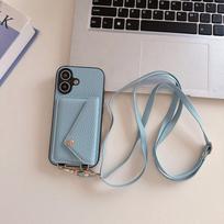 iPhone 16 Pro Card Holder Case with Leather Crossbody Lanyard & 17 Card Slots for Apple 15 Pro Max iPhone 18 Pro rožinė