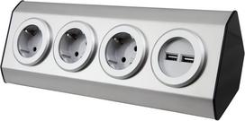 Mc maitinimo lizdo blokas | Premium | 3 krypčių įžeminimo kontaktinis lizdas, 2 x usb, surinkimo versija, taip pat idealiai tinka montuoti kampe, nerūdijantis plienas ir plastikas