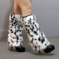 Sustorintos kojų šildytuvės Minkštos dirbtinio kailio iki kelių kojinės Jaukios pliušinės kojinės rankovės Cosplay'ui style 2 white