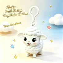 Pull String Sheep Keychain Whimsical Retractable Animal Toy Pendant Kawaii Charm for Car Keys Bag Girls Small Gift one size white