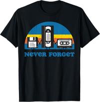 Never Forget Floppy Disk VHS Cassette Graphic T-Shirt Vintage Retro Gaming TShirt Men M blue