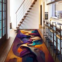 Mid Century Modern Runner Rug Lines Circles Runner Rug Dark Color Floor Decor Patchwork Runner Rug Long Hallway Geometric Carp 40cm x 120cm white