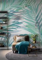 Rasch tapetai 100853 fototapetai su mėlynu/žaliu palmių lapu akvarelės stiliumi iš kolekcijos „young Artists Collection“, 2,80 m x 2,79 m (i x P)