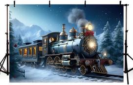 Aibiin 7x5ft Žiemos traukinio fonas Kalėdinė pasakų dekoracija Fotografijos fonas Naktinis lauko vaikų portretų nuotraukų rekvizitai