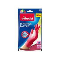 Vileda Sensitive Easy Fit, M dydis, 12 porų nitrilinių buitinių pirštinių, be latekso ir pudros, maksimalus jautrumas ir komfortas, lengva užsidėti, rožinės, vidutinio dydžio