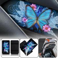 Stylish Elegant Butterfly Print Series Car Armrest Box Mat Waterproof Absorb Sweat Protective Cover Non-slip Arm Rest blue
