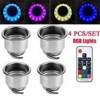 Stainless Steel Light Cup Holder 4PC/Set 14 LEDs Remote RGB Lights  Cup Drink Bottle Holder Suitable for Marine Boat Car gray