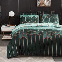 Freyamy patalynės komplektas 200 x 220 cm žalias geometrinis languotas apverčiamas patalynės komplektas marmuras modernus mikropluošto dvigulės lovos antklodės užvalkalas su užtrauktuku ir 2 pagalvių užvalkalais 80 x 80 cm