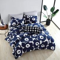 Marimekko karaliaus dydžio antklodės užvalkalų komplektas, medvilniniai patalynės reikmenys su derančiais pagalvių užvalkalais ir užsegimu sagomis, visų sezonų dekoracija (unikko Indigo, King)
